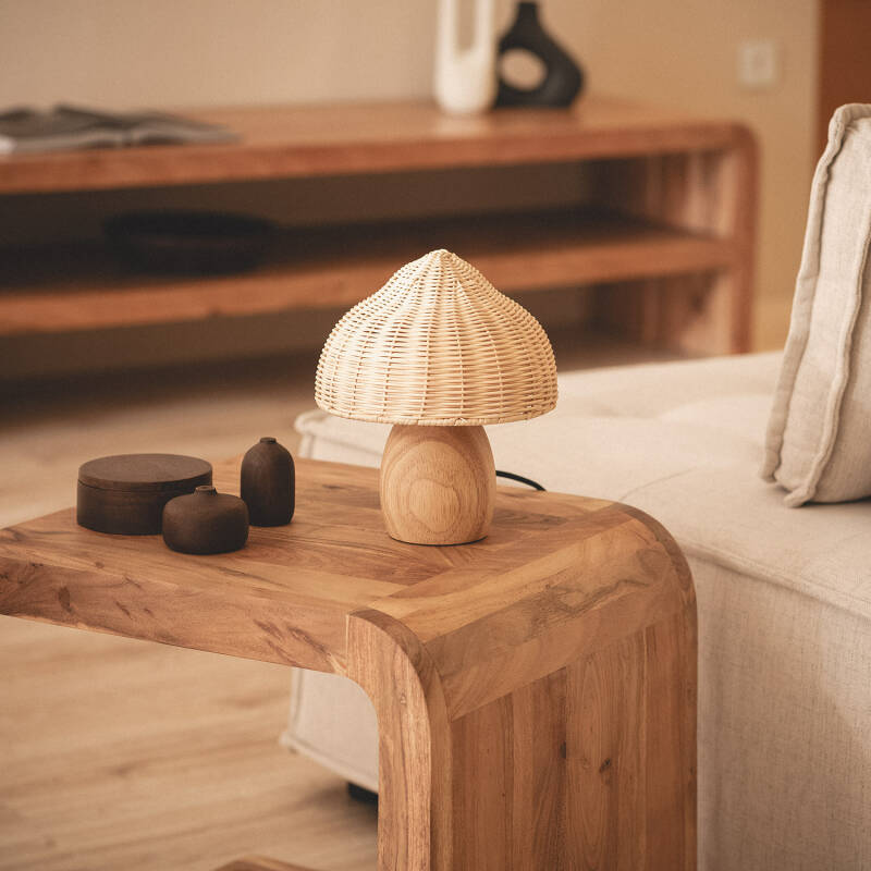 Candeeiro de Mesa Madeira e Rattan Karava