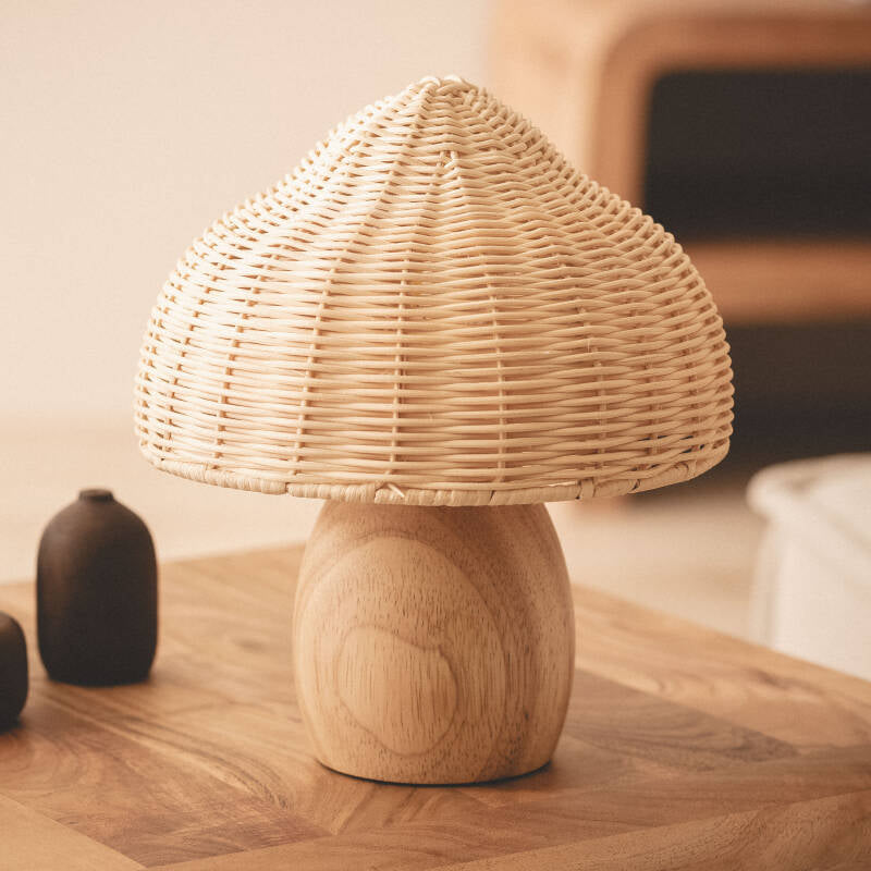 Candeeiro de Mesa Madeira e Rattan Karava
