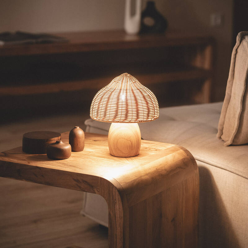 Candeeiro de Mesa Madeira e Rattan Karava