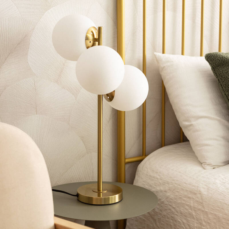 Candeeiro de Mesa Metal e Vidro Moonlight Brass 3 Focos