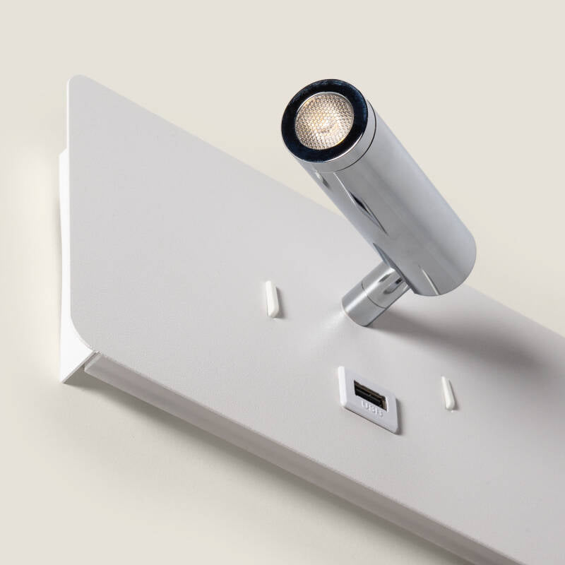 Candeeiro de Parede com Luz de Leitura LED 8W Metal com Entrada USB Rossey
