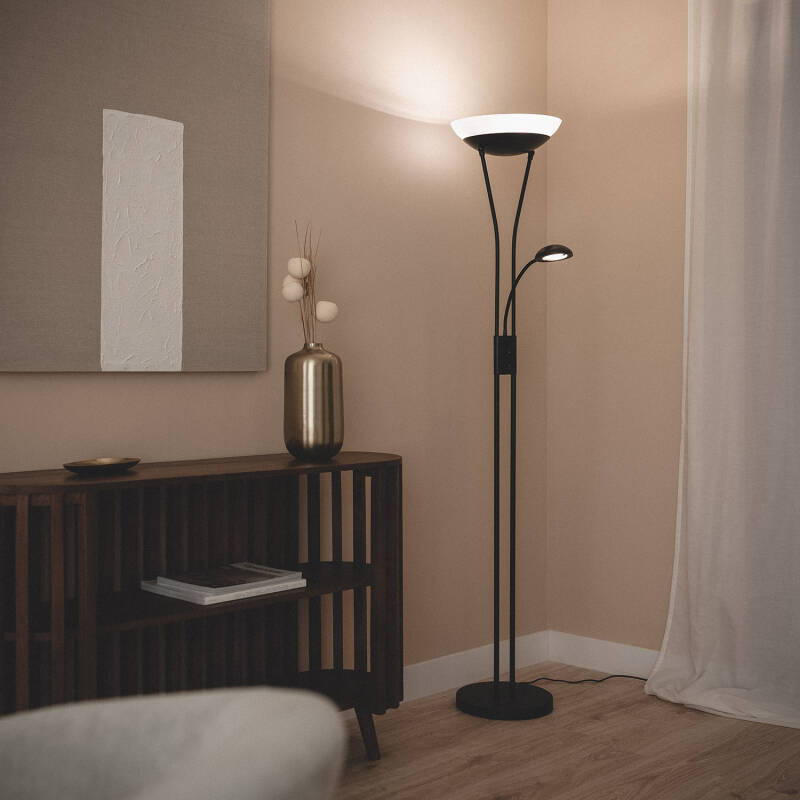 Candeeiro de Pé com Luz de Leitura em Metal e Cristal Ethan