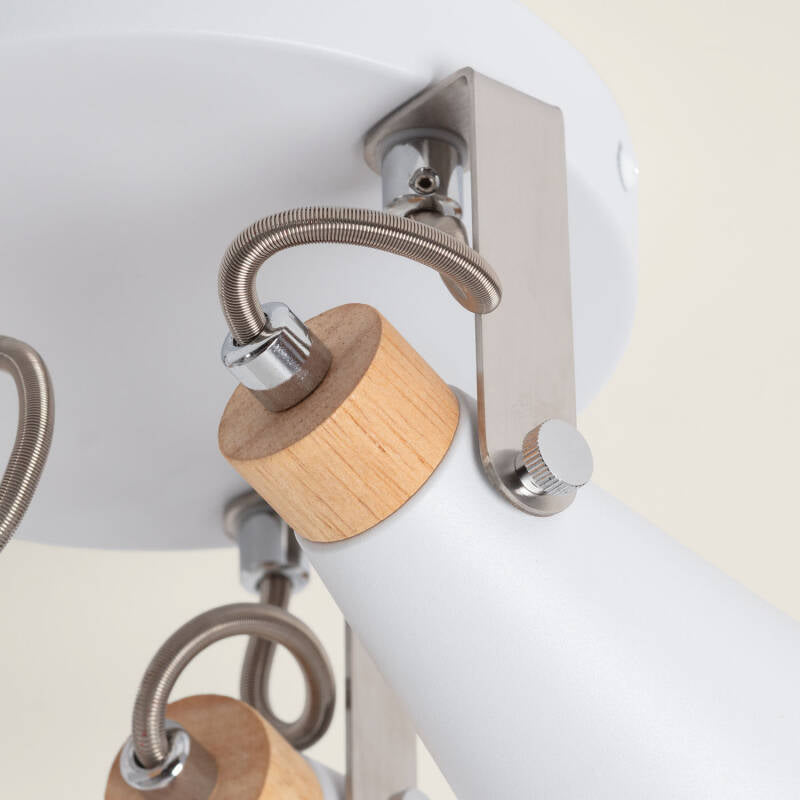 Candeeiro de Teto Circular Orientável Metal e Madeira 3 Focos Mara