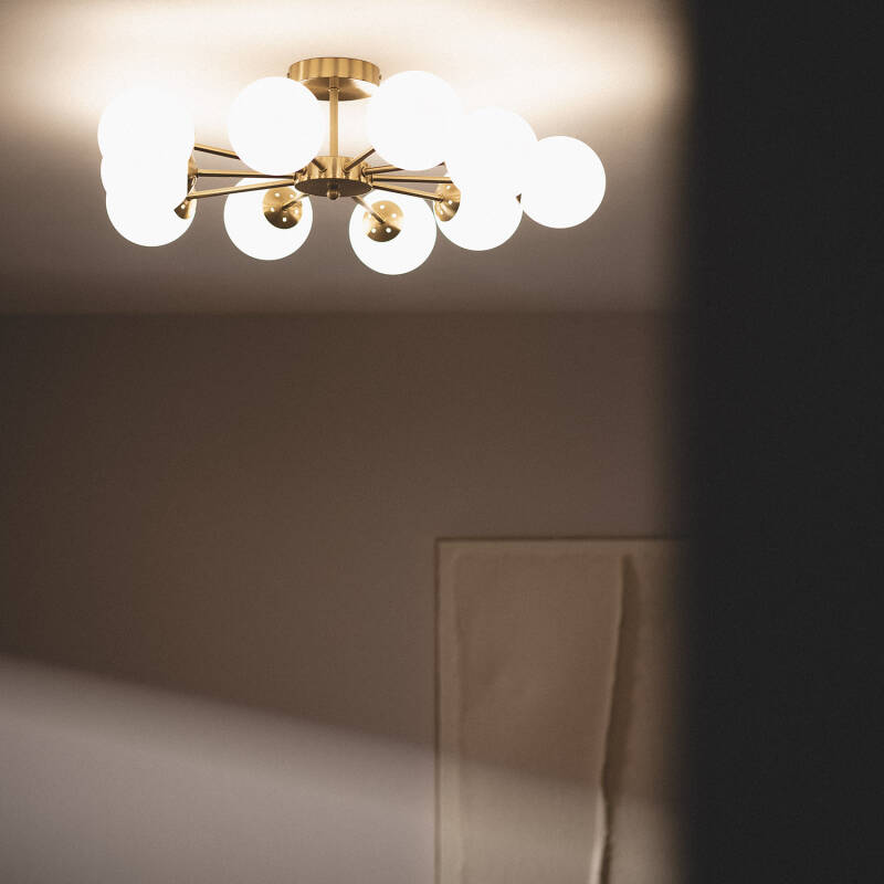 Candeeiro de Teto Metal e Vidro Moonlight Brass 10 Focos