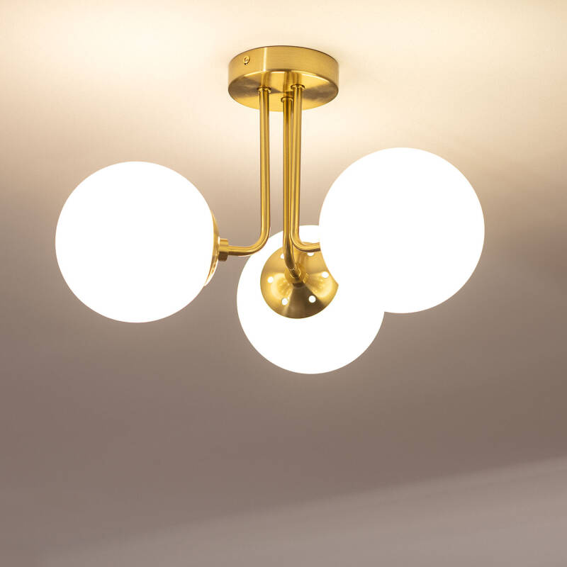 Candeeiro de Teto Metal e Vidro Moonlight Brass 3 Focos