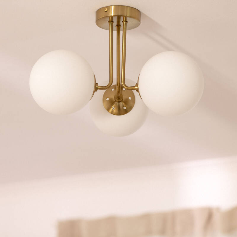 Candeeiro de Teto Metal e Vidro Moonlight Brass 3 Focos
