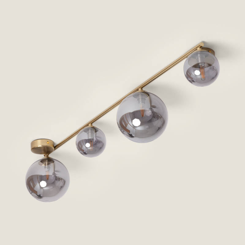 Candeeiro de Teto Metal e Vidro Moonlight Brass 4 Focos