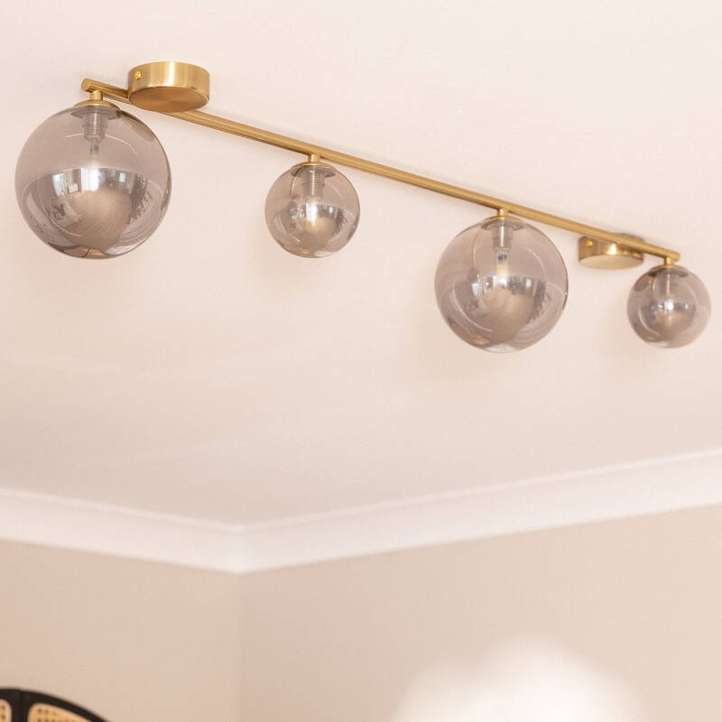 Candeeiro de Teto Metal e Vidro Moonlight Brass 4 Focos