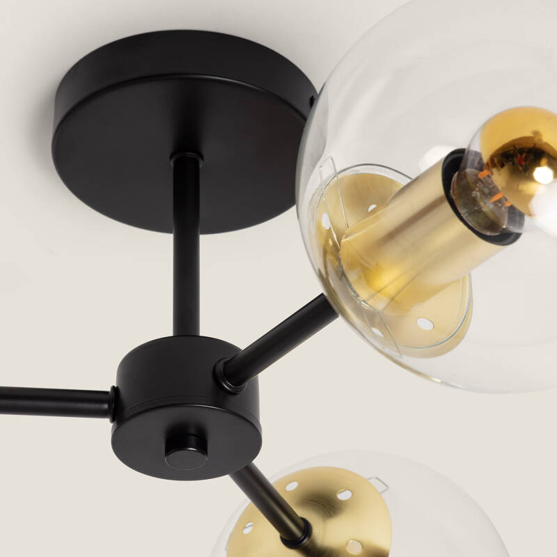 Candeeiro de Teto Metal e Vidro Wassily Gold 3 Focos