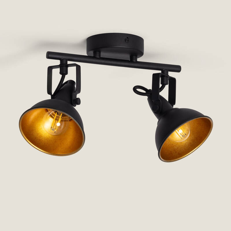Candeeiro de Teto Orientável em Metal com 2 Focos Preto Emer