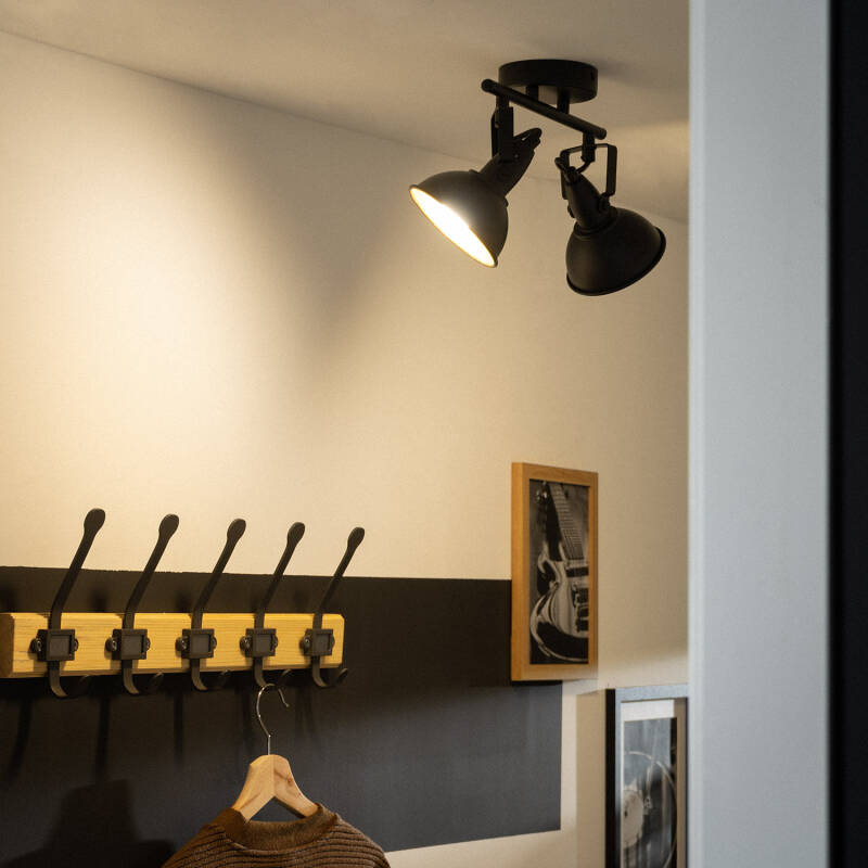 Candeeiro de Teto Orientável em Metal com 2 Focos Preto Emer