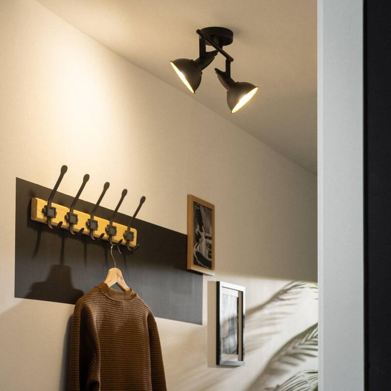 Candeeiro de Teto Orientável em Metal com 2 Focos Preto Emer