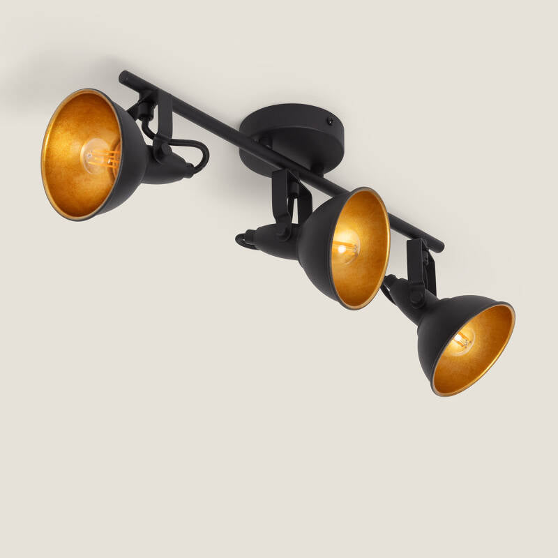 Candeeiro de Tetro Orientável em Metal com 3 Focos Preto Emer