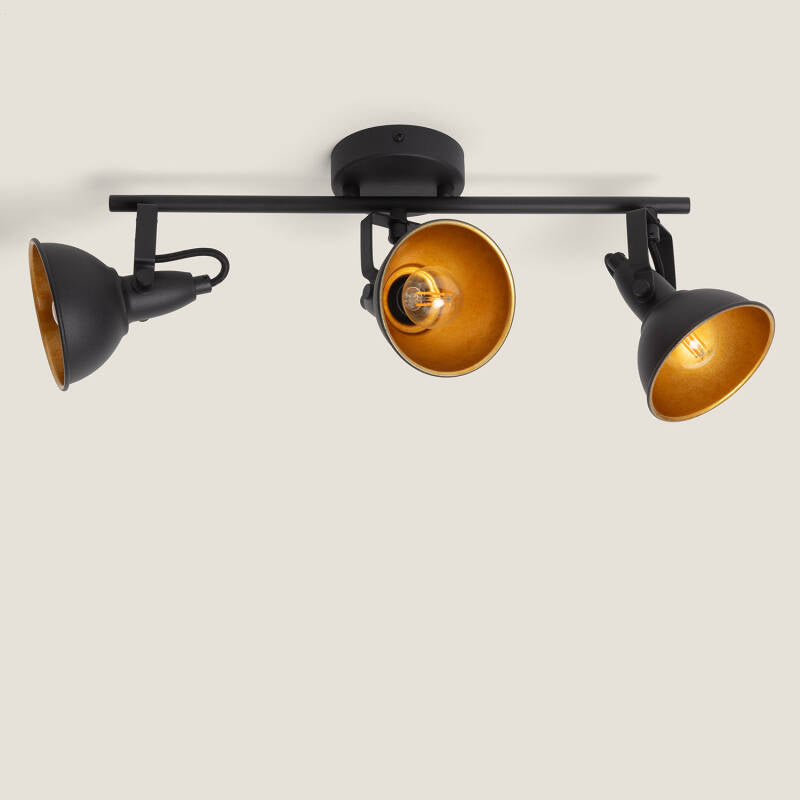 Candeeiro de Tetro Orientável em Metal com 3 Focos Preto Emer
