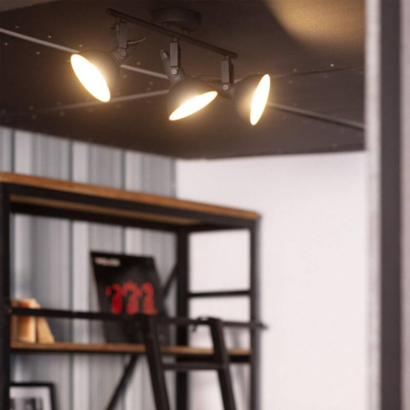 Candeeiro de Tetro Orientável em Metal com 3 Focos Preto Emer