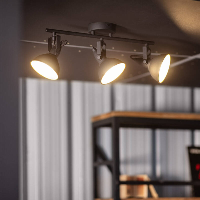 Candeeiro de Tetro Orientável em Metal com 3 Focos Preto Emer