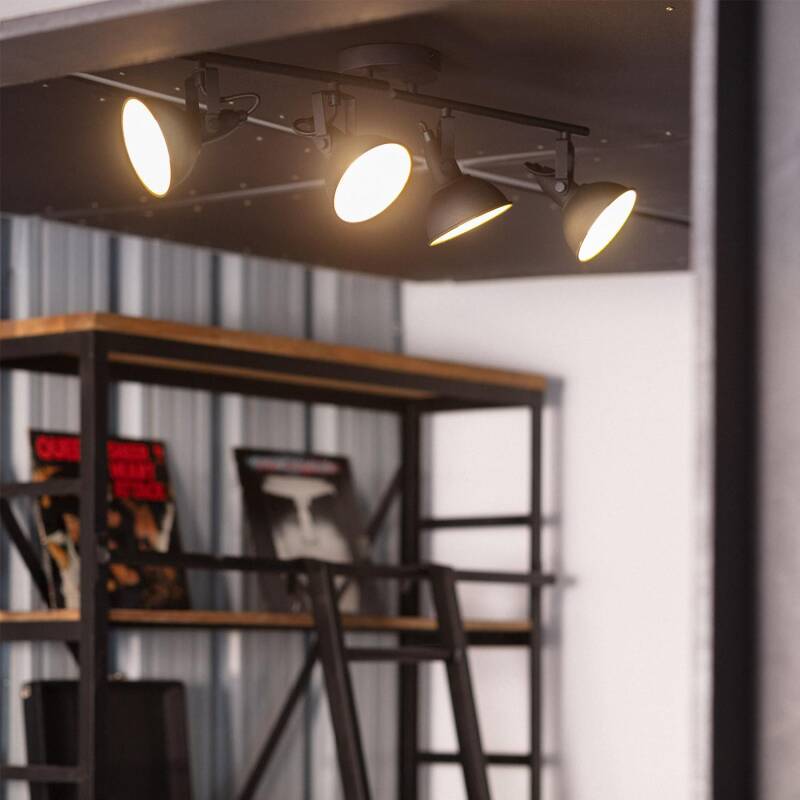 Candeeiro de Teto Orientável em Metal com 4 Focos Preto Emer