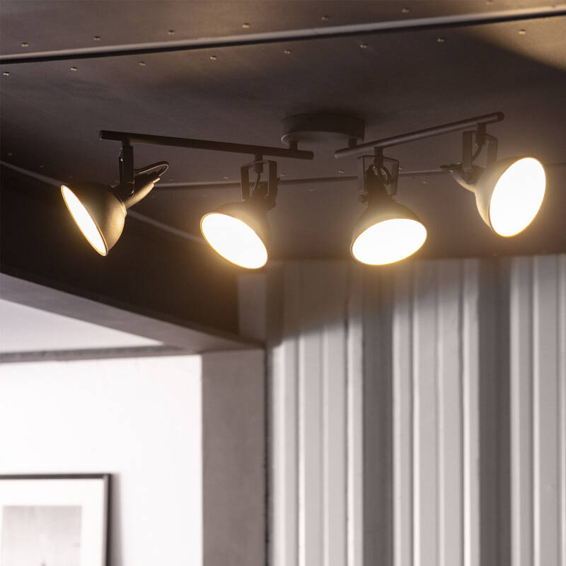 Candeeiro de Teto Orientável em Metal com 4 Focos Preto Emer