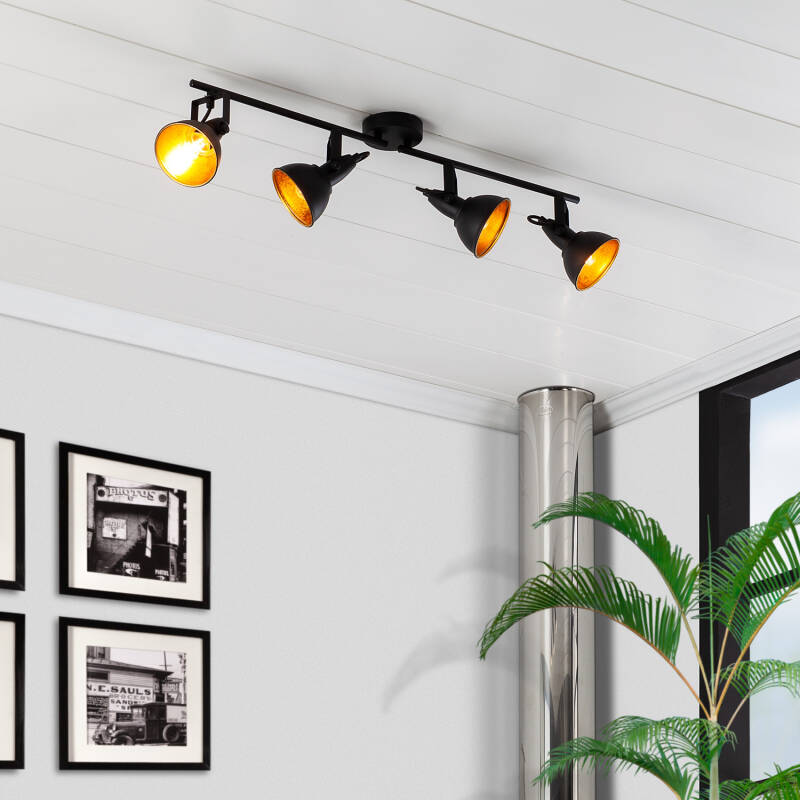 Candeeiro de Teto Orientável em Metal com 4 Focos Preto Emer