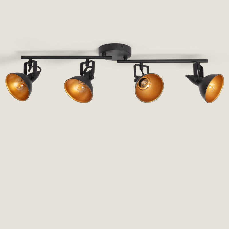 Candeeiro de Teto Orientável em Metal com 4 Focos Preto Emer