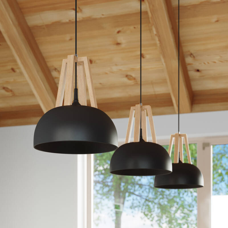 Candeeiro Suspenso Casco Madeira Natural SOLLUX