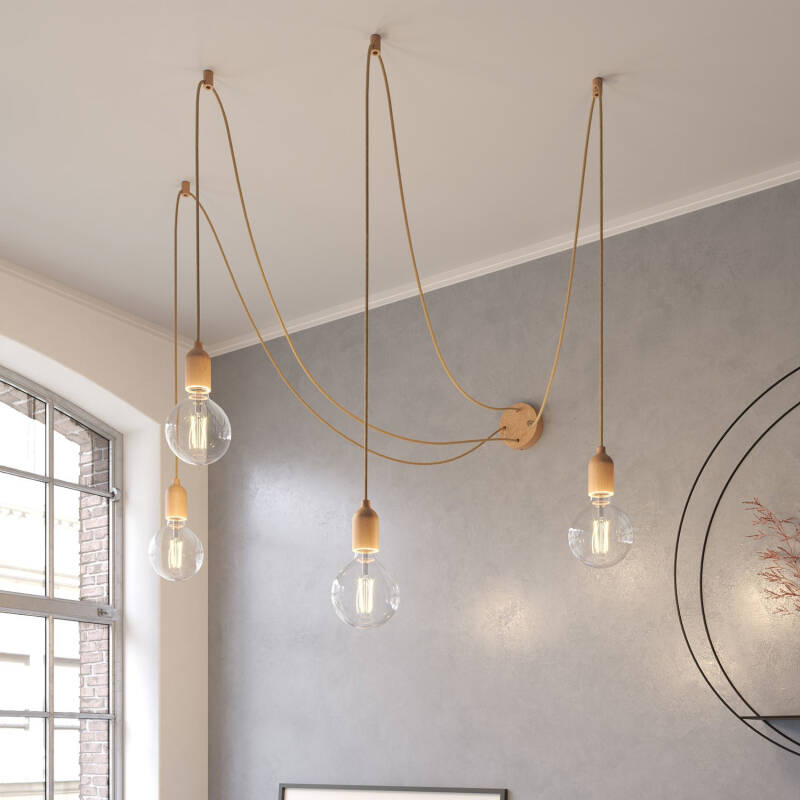 Candeeiro Suspenso de Têxtil e Madeira Spider Creative-Cables SPL114RN06DCGL