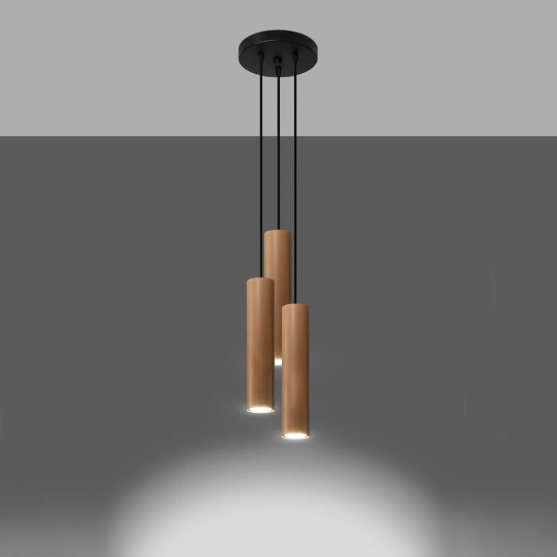 Candeeiro Suspenso Lino 3P Madeira SOLLUX