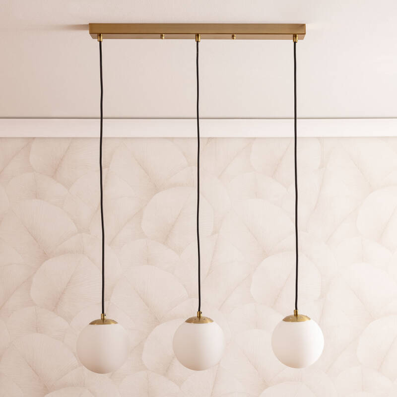 Candeeiro Suspenso Metal e vidro Moonlight Brass 3 Focos