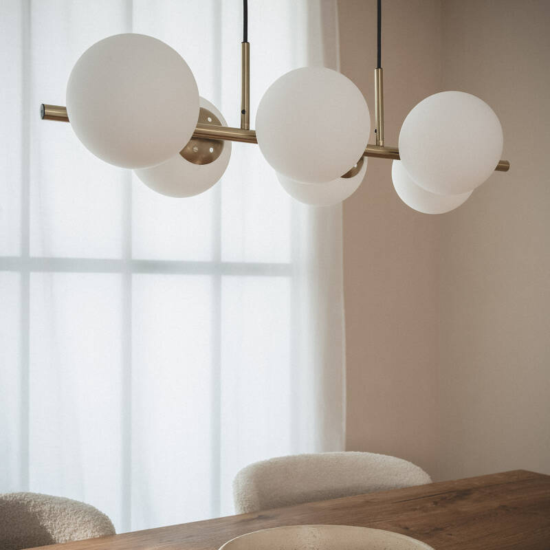 Candeeiro Suspenso Metal e Vidro Moonlight Brass 6 Focos