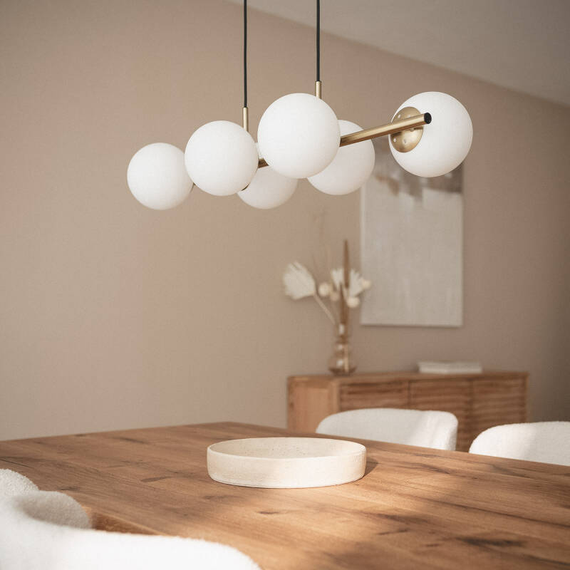 Candeeiro Suspenso Metal e Vidro Moonlight Brass 6 Focos