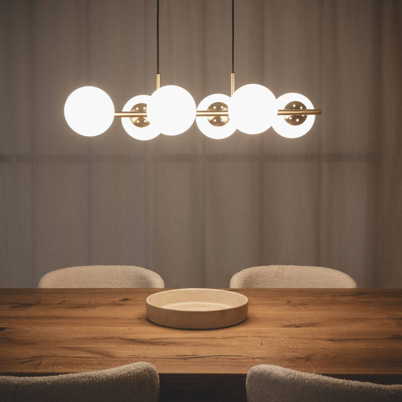 Candeeiro Suspenso Metal e Vidro Moonlight Brass 6 Focos