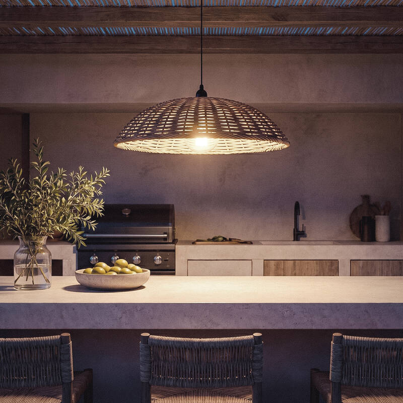 Candeeiro suspenso para exterior com efeito rattan Léa Curva