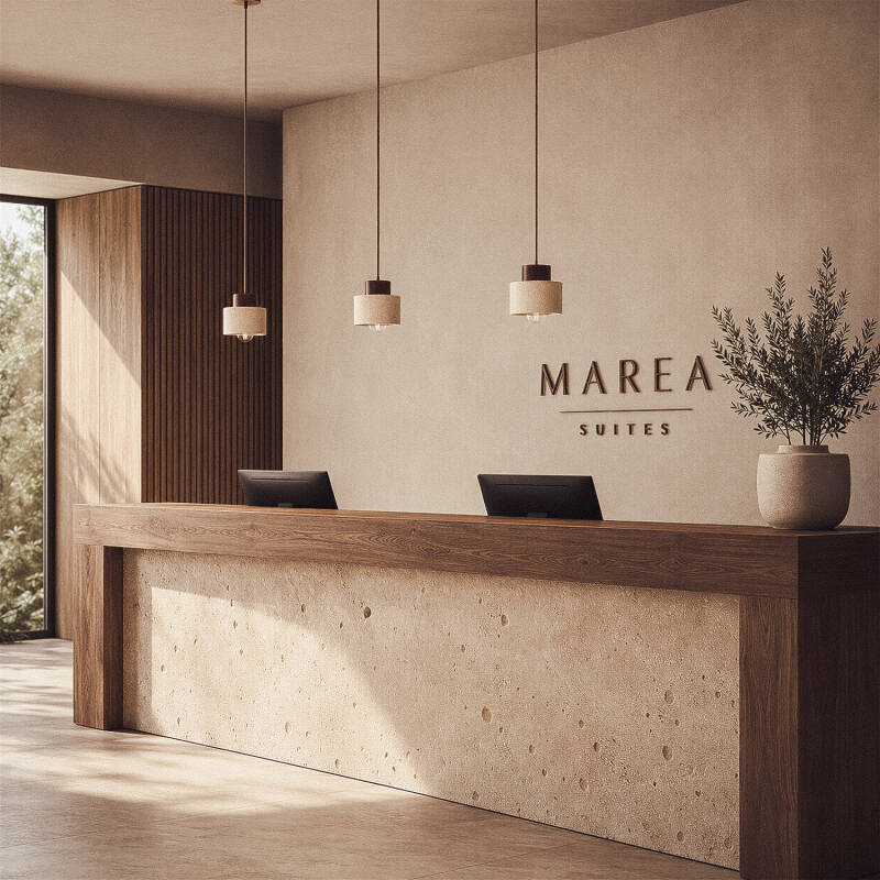 Candeeiro Suspenso em Travertino e Madeira Enzo