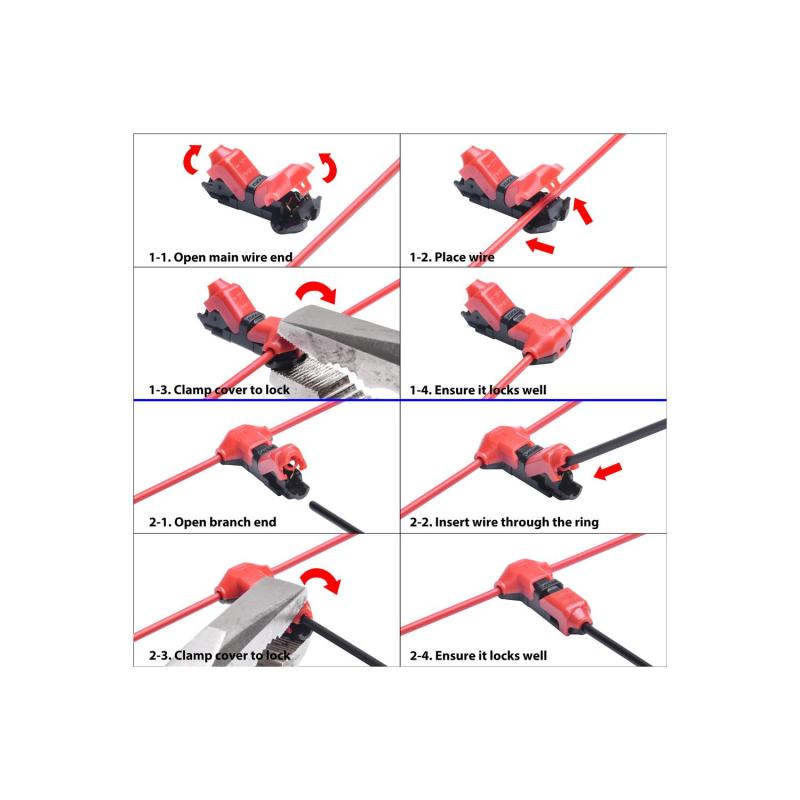 Conector tipo T de 1 pólo com cabo não descapados de 0,5mm para a Fita LED IP40