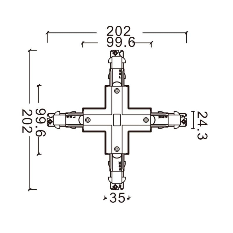 Conector Tipo X para Calha Trifásico DALI