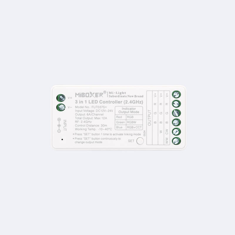 Controlador Regulador 3 en 1 LED RGB/RGBW/RGB+CCT 12/24V DC MiBoxer FUT037S+