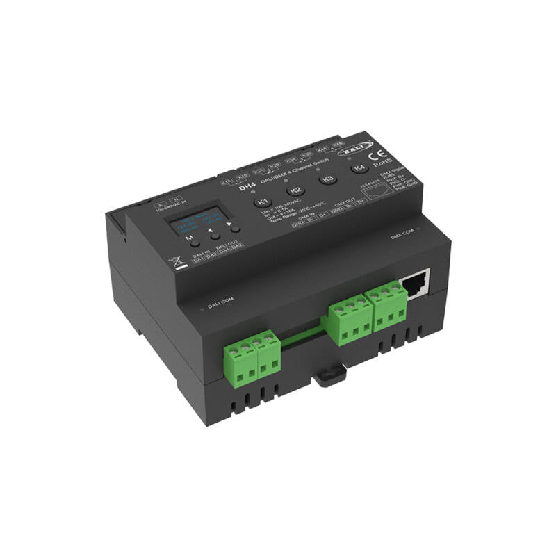 Módulo Relé ON/OFF DALI-2 / DMX 4 Canais 16A SKYDANCE DH4 para Calha DIN