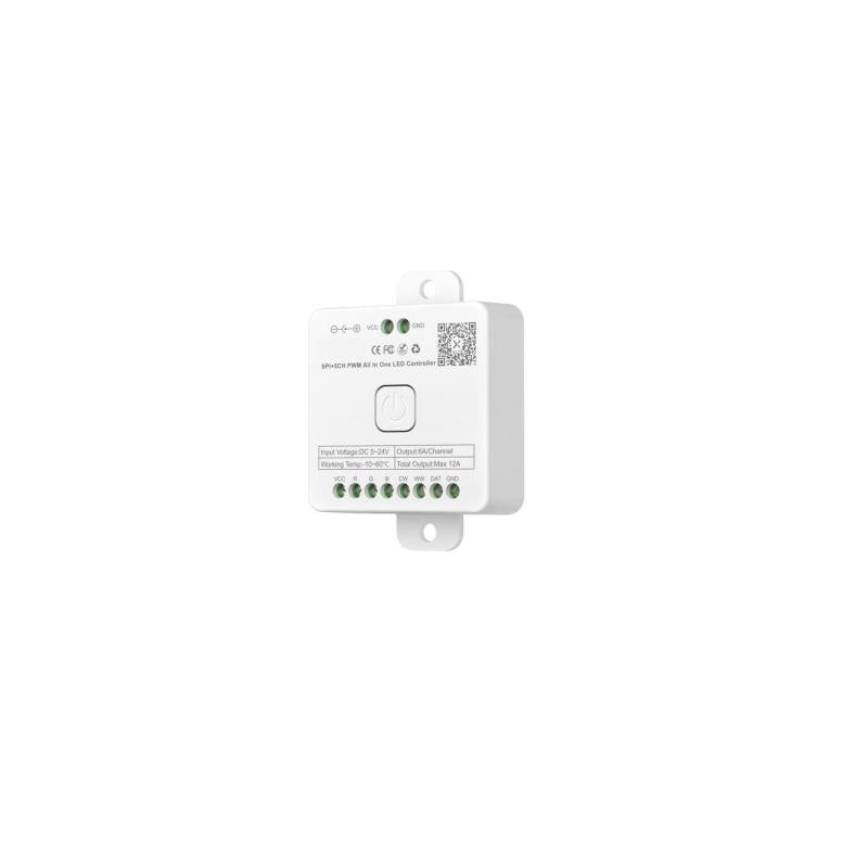 Controlador Regulador de Fita LED RGB+CCTIC Digital SPI 24V DC com Comando e Bluetooth