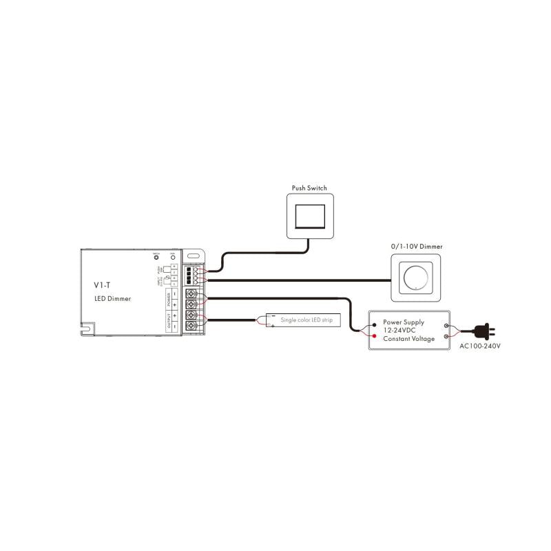 Regulador de Fita LED monocromáticas 12-24 V de Alta Potência SKYDANCE V1-T Compatível com 0/1-10 V, Botão Pulsador e RF