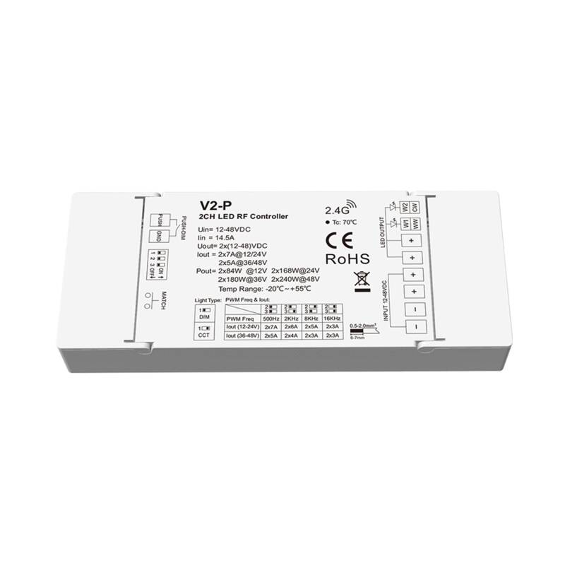 Controlador de Fita LED Monocromática/CCT 12-24-48V SKYDANCE V2-P Compatível com Comando RF