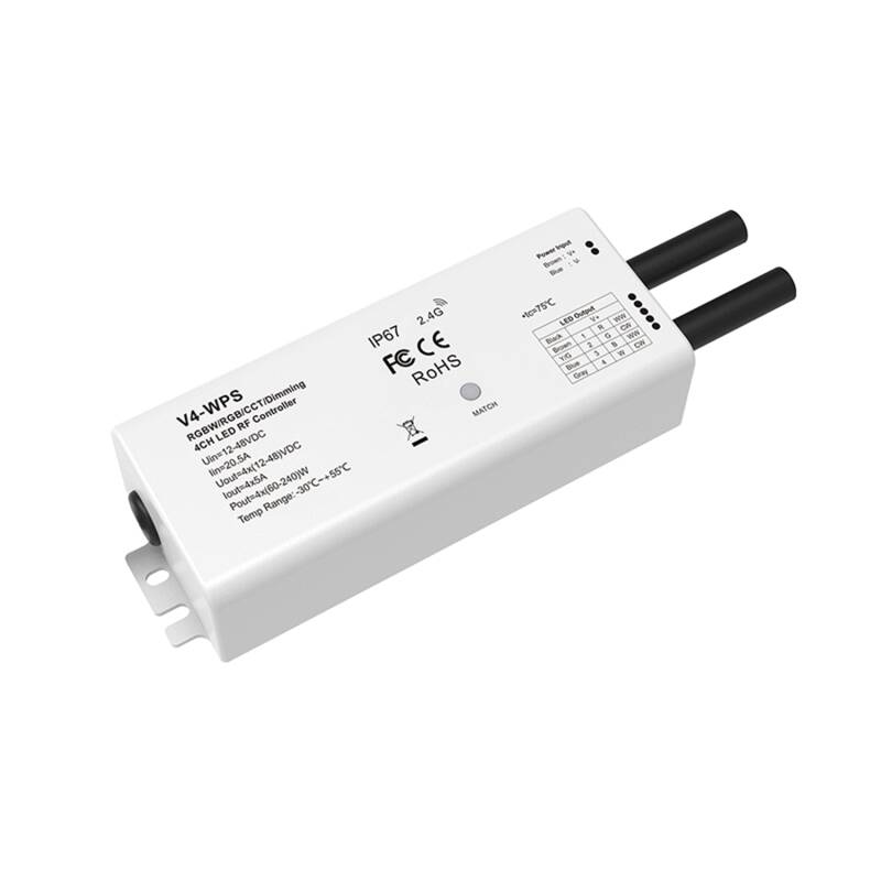 Controlador de Fita LED Monocromática/CCT/RGB/RGBW 12-24V IP67 SKYDANCE V4-WPS Compatível com Comando RF