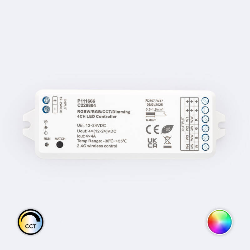 Controlador de Fita LED Monocromática/CCT/RGB/RGBW 12-24V SKYDANCE VP Compatível com Comando RF