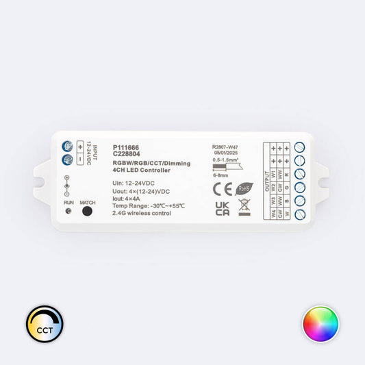 Controlador de Fita LED Monocromática/CCT/RGB/RGBW 12-24V SKYDANCE VP Compatível com Comando RF