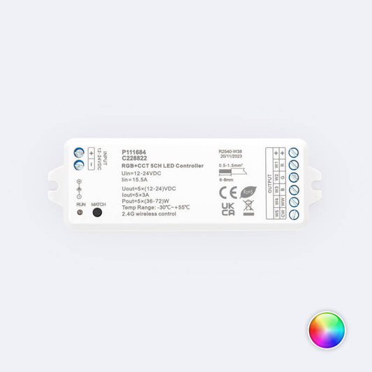 Controlador de Fita LED RGB+CCT 12-24V SKYDANCE V5-M Compatível com Comando RF