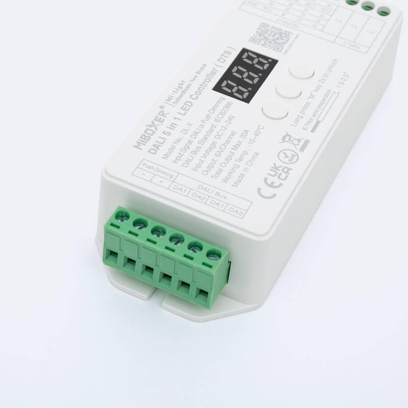 Controlador Regulador LED DL-X DALI 5 em 1 DT8 para Fita Monocor/CCT/RGB/RGBW/RGB+CCT 12/24V DC MiBoxer