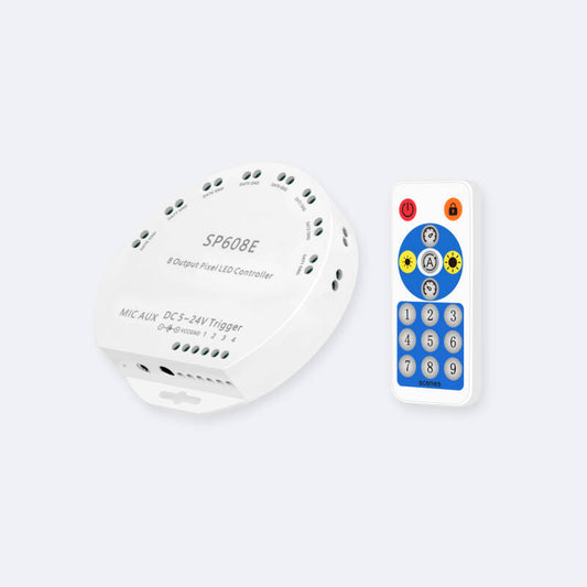 Controlador Regulador para 8 Fitas LED RGBIC Digital SPI 5-24V DC com Comando RF e APP
