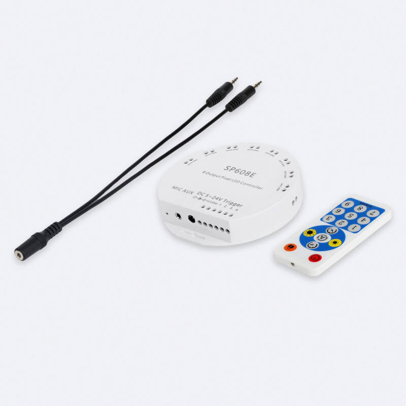 Controlador Regulador para 8 Fitas LED RGBIC Digital SPI 5-24V DC com Comando RF e APP