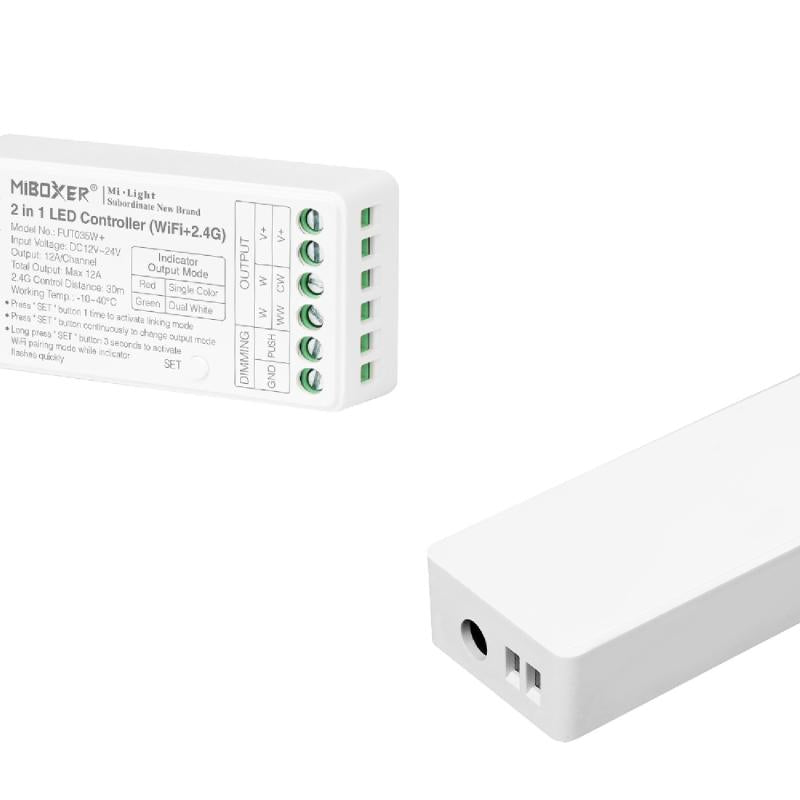 Controlador Regulador Wifi LED Monocor/CCT 12/24V DC MiBoxer FUT035W+ Compatível com Pulsador