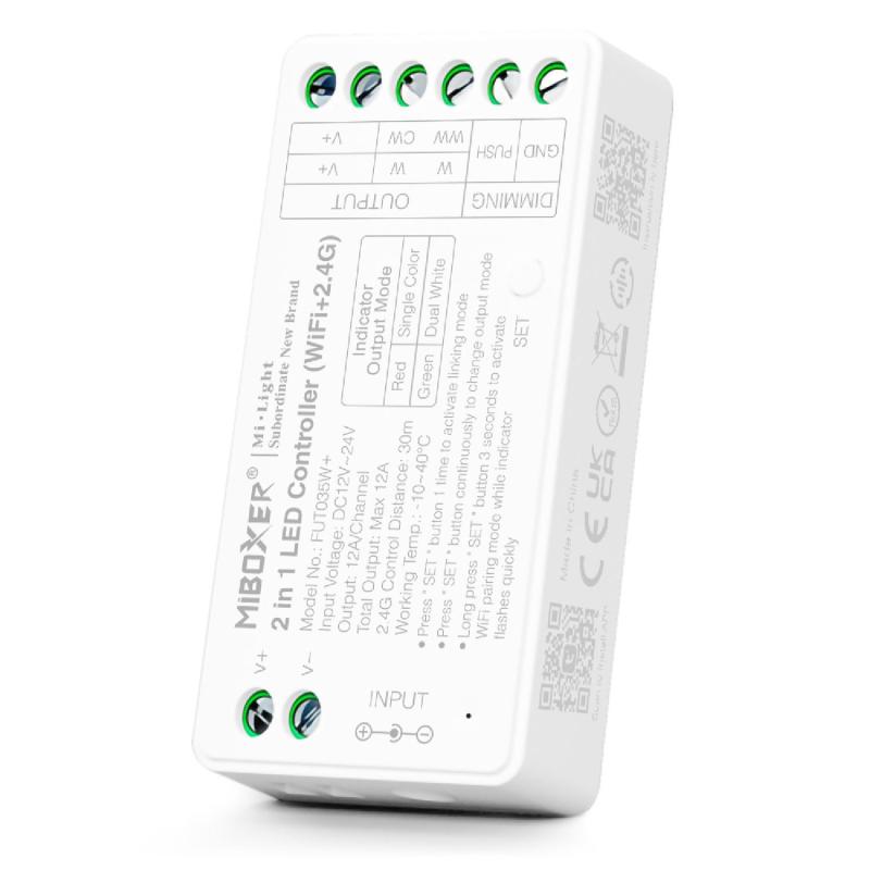 Controlador Regulador Wifi LED Monocor/CCT 12/24V DC MiBoxer FUT035W+ Compatível com Pulsador