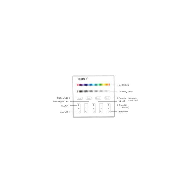 Controlador RF 220-240V AC de Parede para Regulador LED RGBW 4 Zonas RF MiBoxer T3
